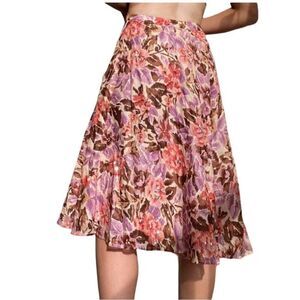 Y2K Floral Midi Skirt 8 Cotton Pink Brown Asymmetrical Sequin Details Boho India